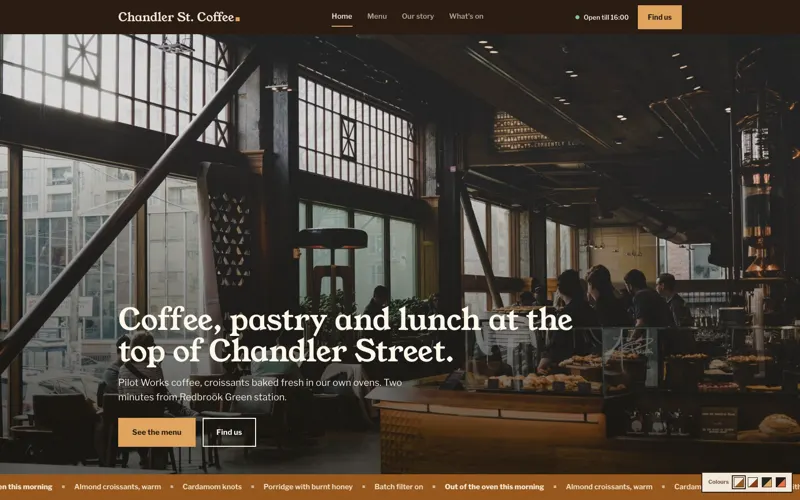 The Chandler theme, a website for cafes and coffee shops