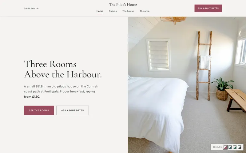 The Pilot theme, a website for guesthouses and b&bs