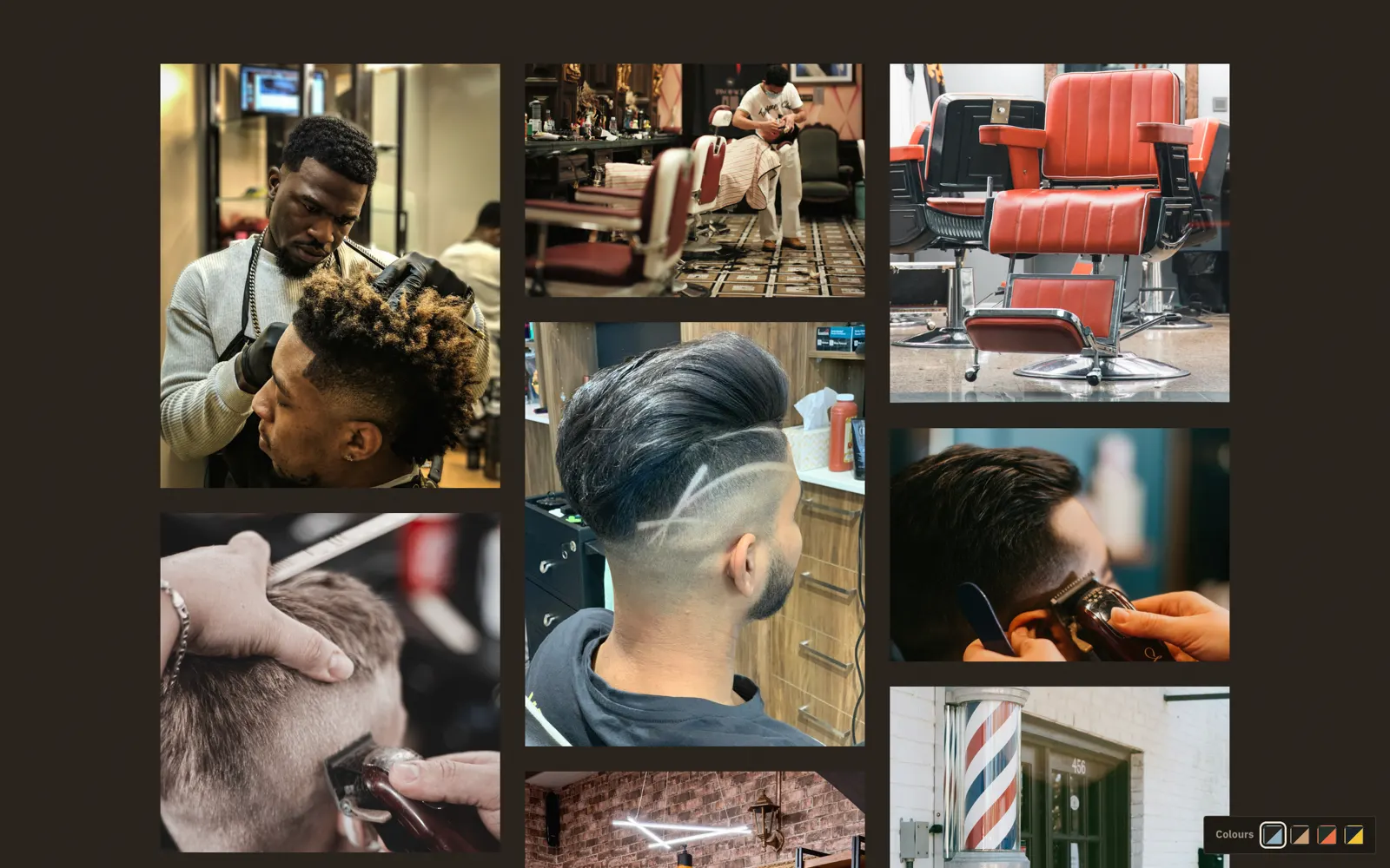 Stanton photo gallery of haircuts in progress, barber chairs and the shopfront barber pole