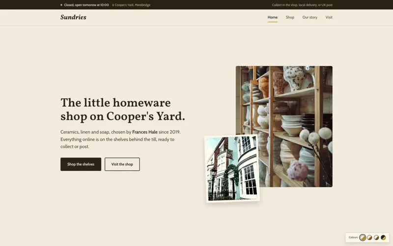 The Sundries theme, a website for shops and small retail